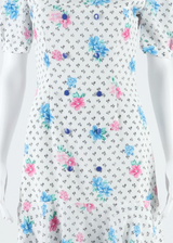 Womens Mermaid Dress White Floral Short Sleeve Knee Length M