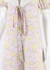 Womens Maxi Dress Purple Floral Short Sleeve Long M