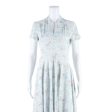 Womens Day Dress Blue Floral Short Sleeve Midi S