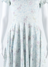 Womens Day Dress Blue Floral Short Sleeve Midi S