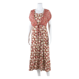 Womens Day Dress Red Floral Short Sleeve Midi M