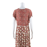 Womens Day Dress Red Floral Short Sleeve Midi M