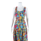 Womens Day Dress Blue Floral Sleeveless Midi S