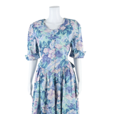 SWEET MIRANDA Womens Day Dress Blue Floral Short Sleeve Knee Length M