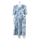 SWEET MIRANDA Womens Day Dress Blue Floral Short Sleeve Knee Length M