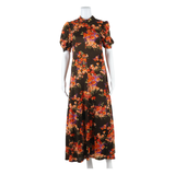 Womens Maxi Dress Brown Floral Short Sleeve Long S