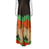 Womens Maxi Dress Brown Crazy Pattern Sleeveless Long S
