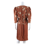Womens Day Dress Brown Floral Long Sleeve Knee Length S