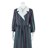 SMODELL Womens Day Dress Blue Striped Long Sleeve Midi M