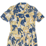 Womens A-Line Dress Beige 90s Floral Short Sleeve Midi M