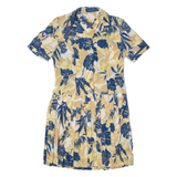 Womens A-Line Dress Beige 90s Floral Short Sleeve Midi M