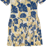 Womens A-Line Dress Beige 90s Floral Short Sleeve Midi M