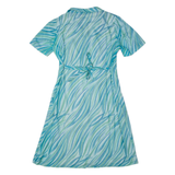 Womens Day Dress Blue 90s Crazy Pattern Short Sleeve Midi L