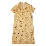 Womens Shift Dress Yellow 90s Striped Short Sleeve Midi M