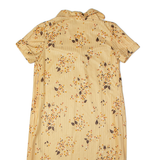 Womens Shift Dress Yellow 90s Striped Short Sleeve Midi M