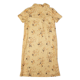 Womens Shift Dress Yellow 90s Striped Short Sleeve Midi M