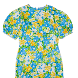 Womens Day Dress Blue Floral Short Sleeve Midi L