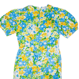 Womens Day Dress Blue Floral Short Sleeve Midi L