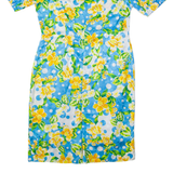 Womens Day Dress Blue Floral Short Sleeve Midi L