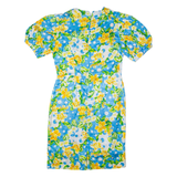 Womens Day Dress Blue Floral Short Sleeve Midi L