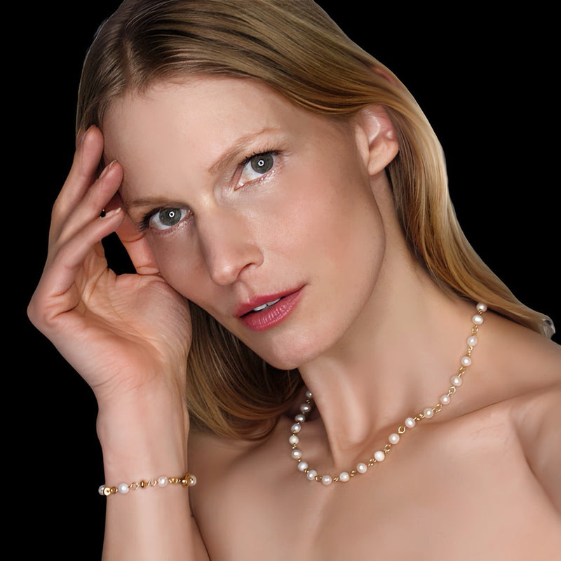 Linked 14k Gold Pearl Necklace