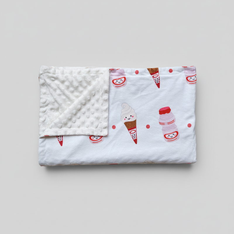Minky Fleece Sensory Baby Blanket - Yogurt Drink + Ice Cream