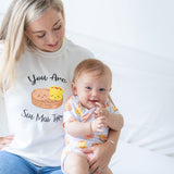 the wee bean mommy and me matching organic cotton t-shirts in dim sum playing together