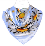 Anyyou Fashion Premium Satin Square Scarf – Fresh Daisy Blue Silk-Feel Neckwrap for Women