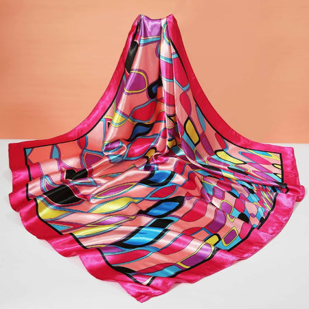 Anyyou Fashion Premium Satin Square Scarf – Pink Aqua Silk-Feel Neckwrap for Women
