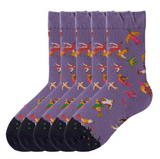 Anyfootwear 5 Pairs Size 5-9 Unisex Long Socks Cartoon Bird Painting Print Design Warm Winter Socks Comfortable Casual Foot Accessories