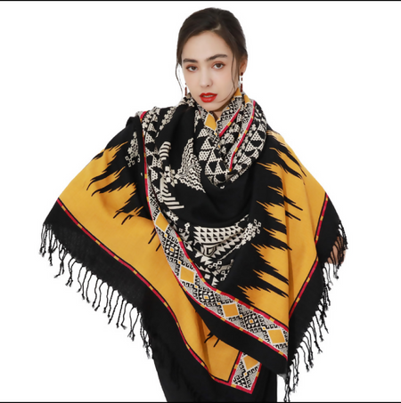 Anyyou 100% Merino Wool Yellow Buildings Silk Satin Large Winter Scarf Pashmina Shawl Bandana Perfect For Women Ladies Fashion Style