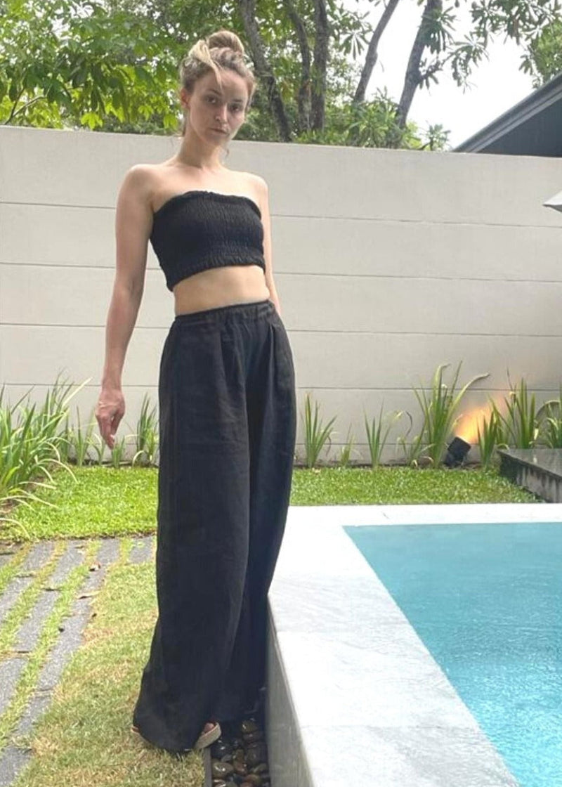 Sustainable linen Palazzo women pants - Black
