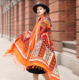 Anyyou 100% Merino Wool Red-Orange Silk Satin Large Winter Scarf Pashmina Shawl Bandana Perfect For Women Ladies Fashion Style