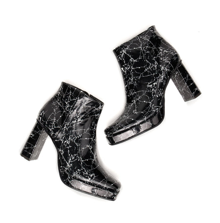 Jasper Marble Vegan Square Toe Heeled Ankle Boot