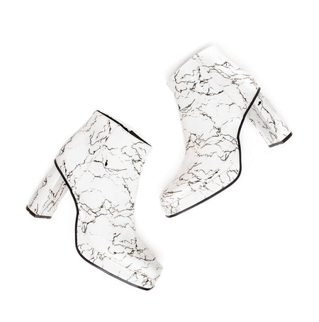 Jasper Marble Vegan Square Toe Heeled Ankle Boot