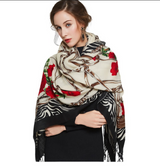 Anyyou 100% Pure Merino Wool Beige Rose Pattern Stylish Poncho Winter Large Scarf With Trendy Pashmina Shawl Bandana For Womenfashion Design