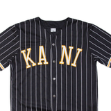 KARL KANI Button Up Striped Mens Jersey Black V-Neck S