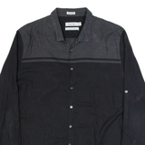 CALVIN KLEIN Slim Fit Mens Plain Shirt Black Long Sleeve XL