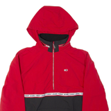 TOMMY HILFIGER Mens Puffer Jacket Red Hooded Colourblock S