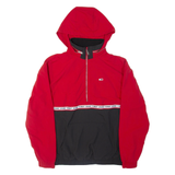 TOMMY HILFIGER Mens Puffer Jacket Red Hooded Colourblock S