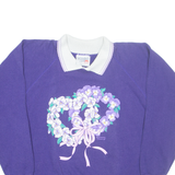 MORNING SUN Floral Womens Sweatshirt Purple Collared S