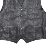 SABAH Mens Waistcoat Black Leather 90s L