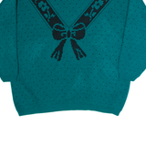 CLASSIC ESSENTIALS Womens Patterned Jumper Green Crazy Pattern Chunky Knit M