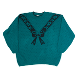CLASSIC ESSENTIALS Womens Patterned Jumper Green Crazy Pattern Chunky Knit M