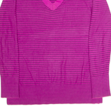 TOMMY HILFIGER Womens Patterned Jumper Purple Striped V-Neck Tight Knit S