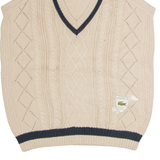 LACOSTE Mens Vest Beige V-Neck Cable Knit Sleeveless Wool L