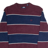 CHAPS Mens Patterned Jumper Maroon Striped Tight Knit Wool L