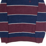 CHAPS Mens Patterned Jumper Maroon Striped Tight Knit Wool L