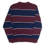 CHAPS Mens Patterned Jumper Maroon Striped Tight Knit Wool L