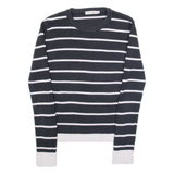 TOMMY HILFIGER Womens Patterned Jumper Blue Striped Tight Knit S